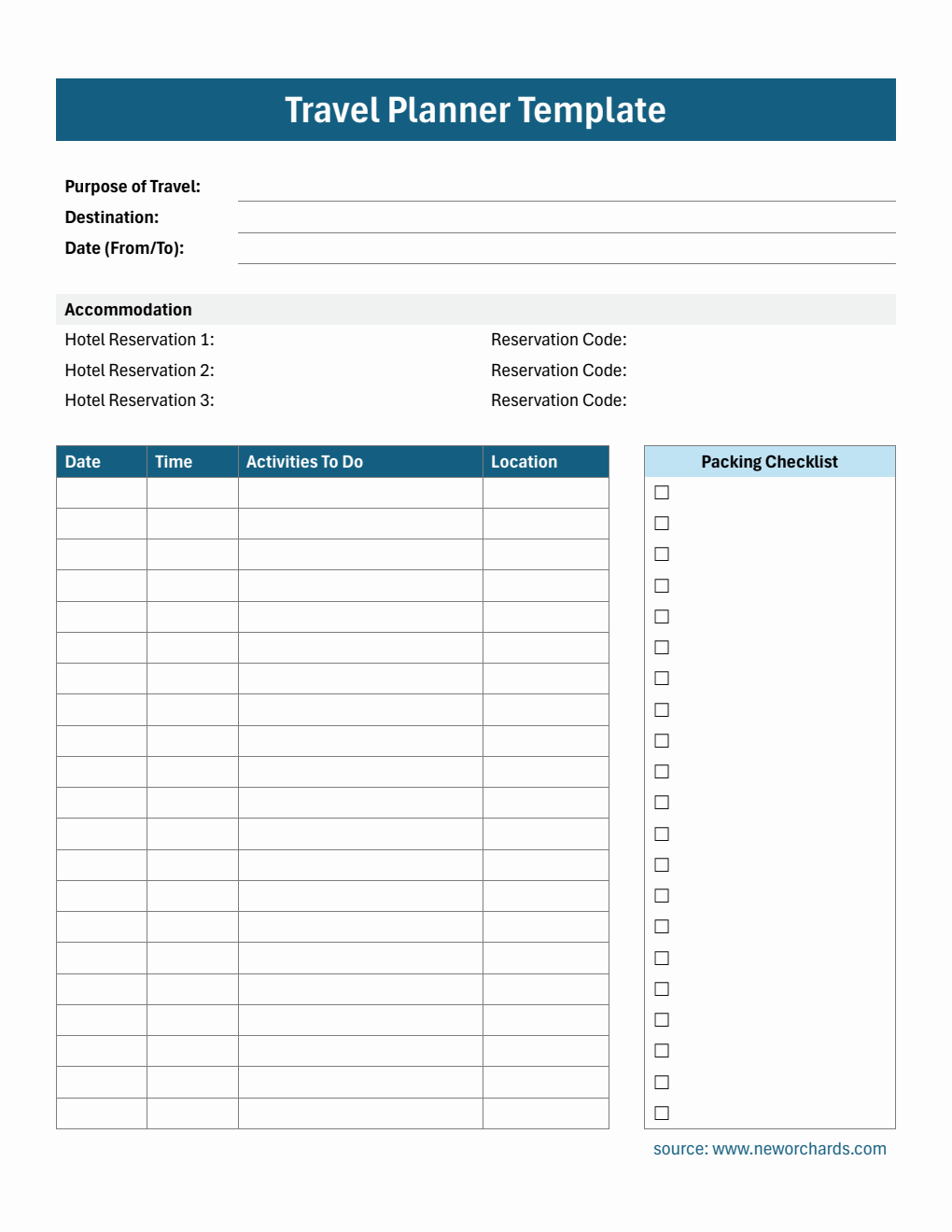 Free Word Itinerary Templates