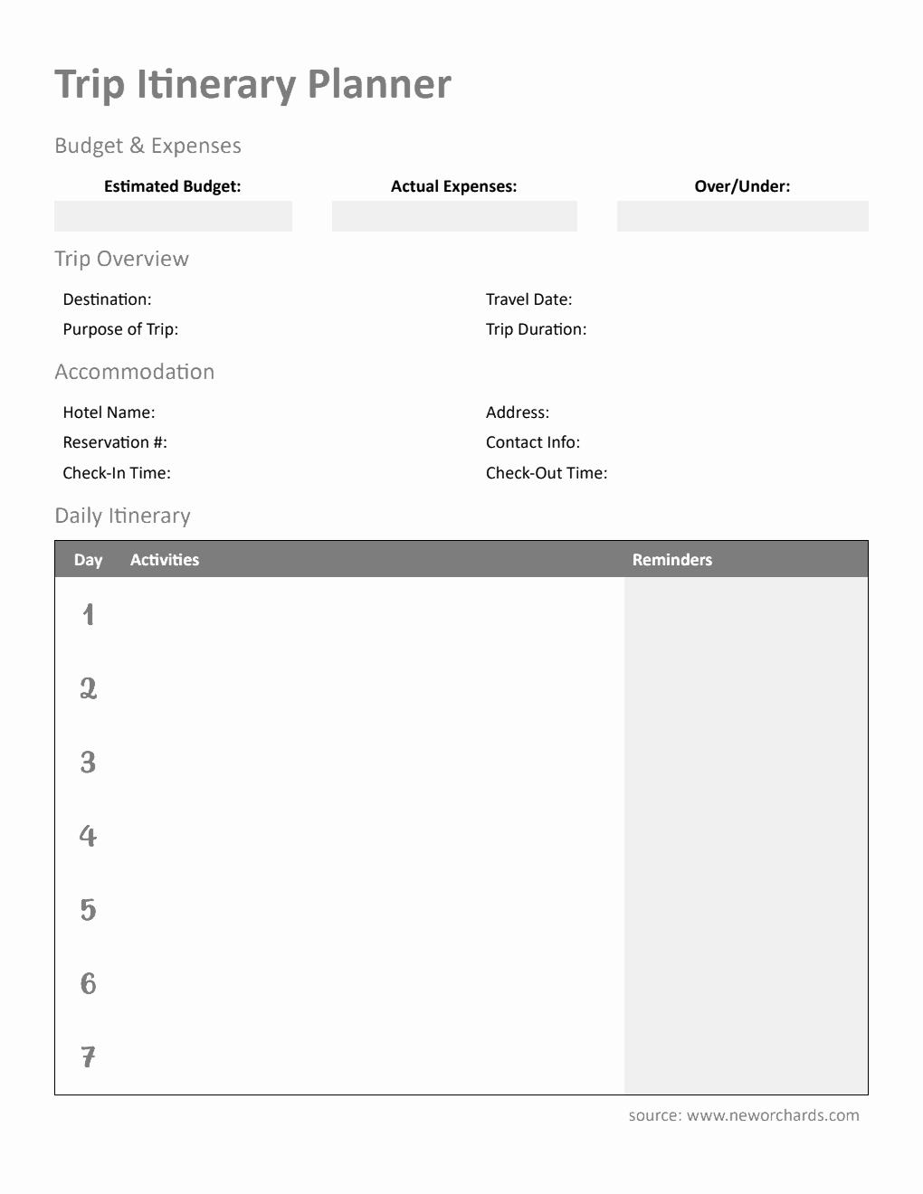Free Word Itinerary Templates