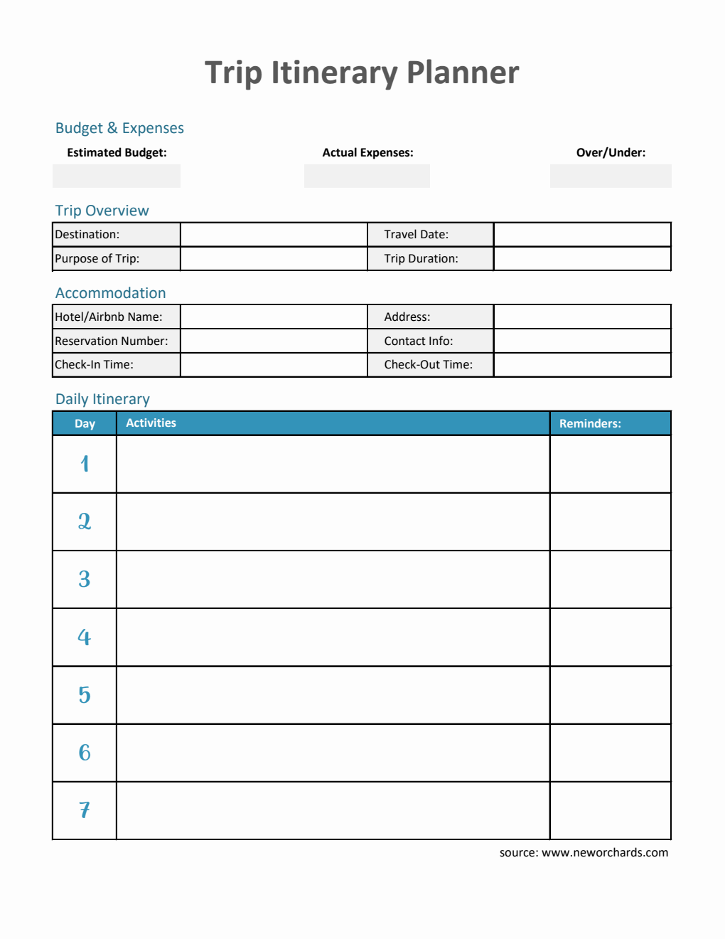 Trip Itinerary Planner with Expense Tracking (Excel Format)