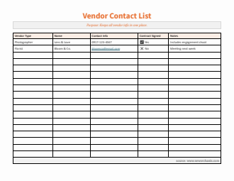 Editable Vendor Contact List (Word)