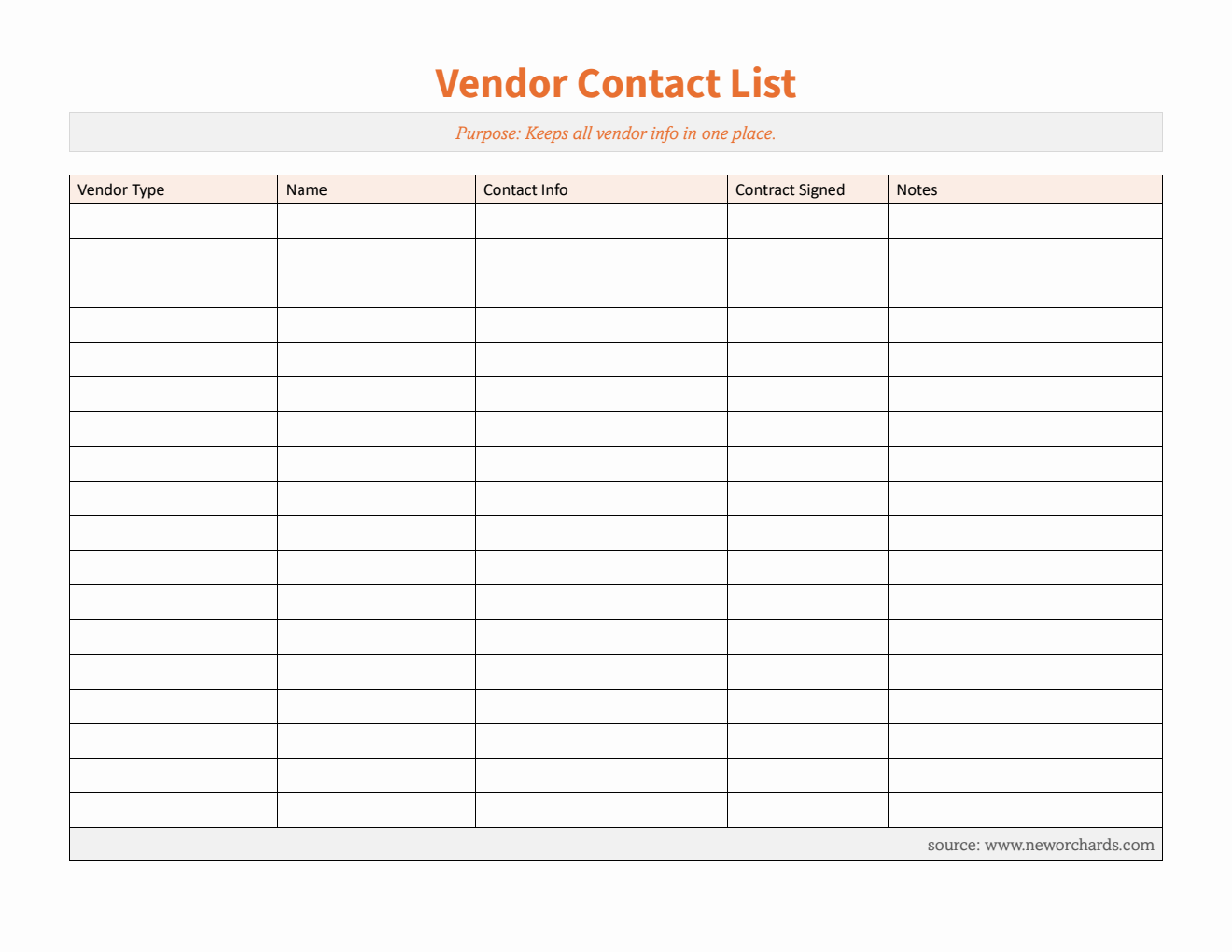 Editable Vendor Contact List (PDF)