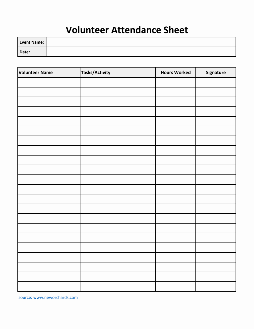 Printable Volunteer Attendance Sheet in Excel