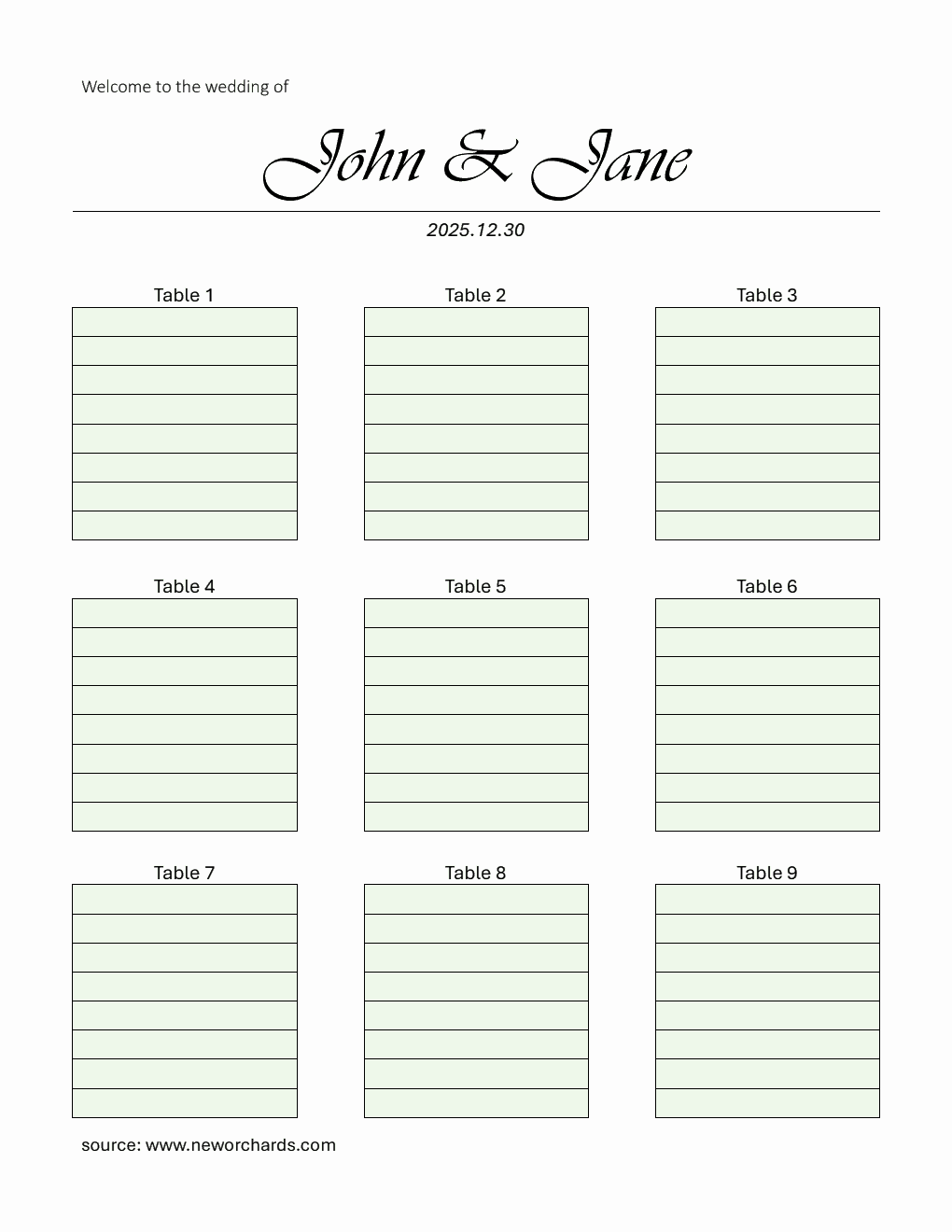 Free Word Seating Chart Templates