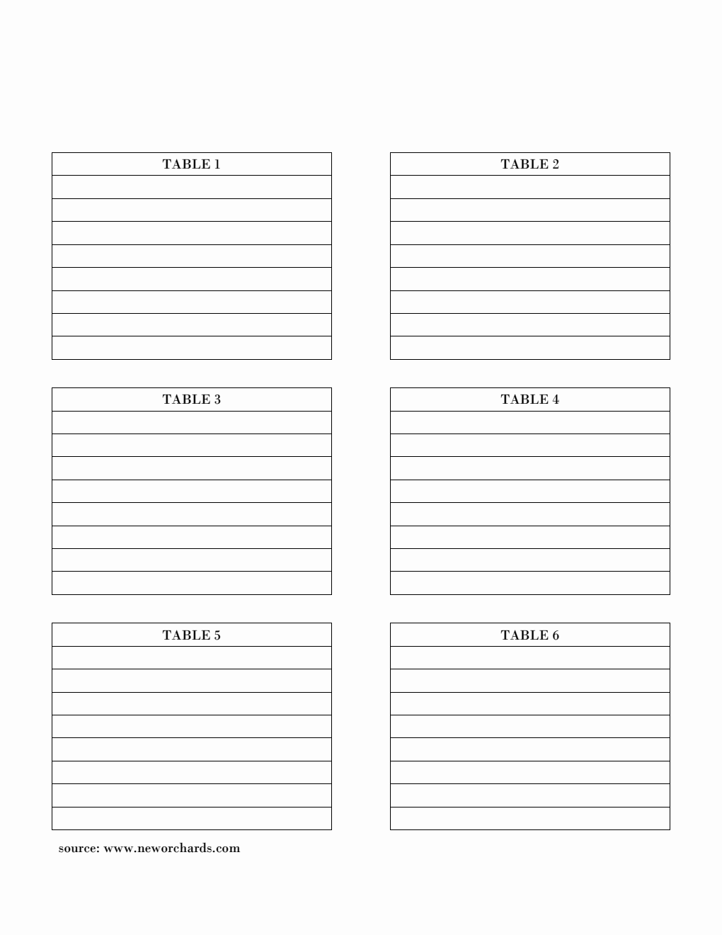 Wedding Seating Plan in PDF (6 Tables)
