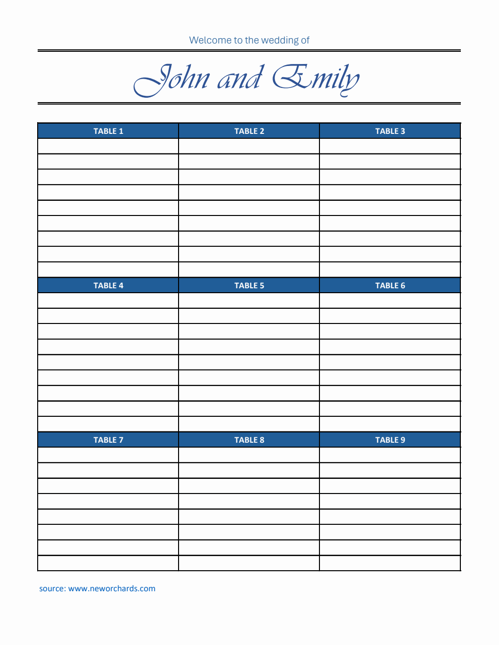 Free Wedding Seating Chart Templates (PDF, Word, Excel)