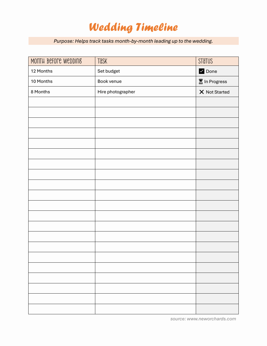 Customizable Wedding Timeline Template in Word