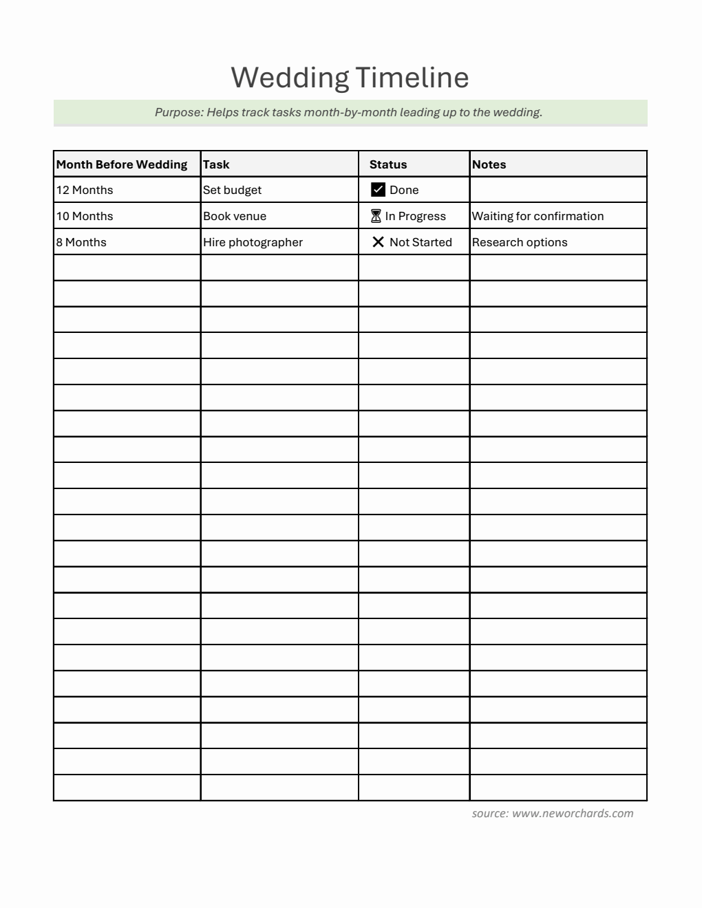 Wedding Timeline Template in Excel