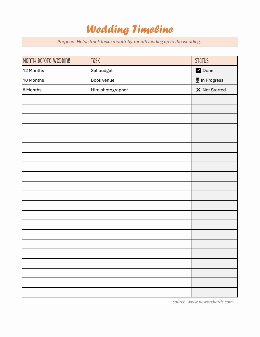 Customizable Wedding Timeline Template in Excel