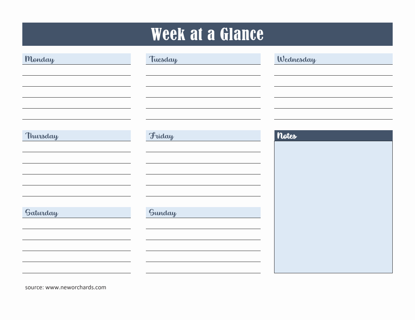 Editable Week at a Glance Template (PDF)