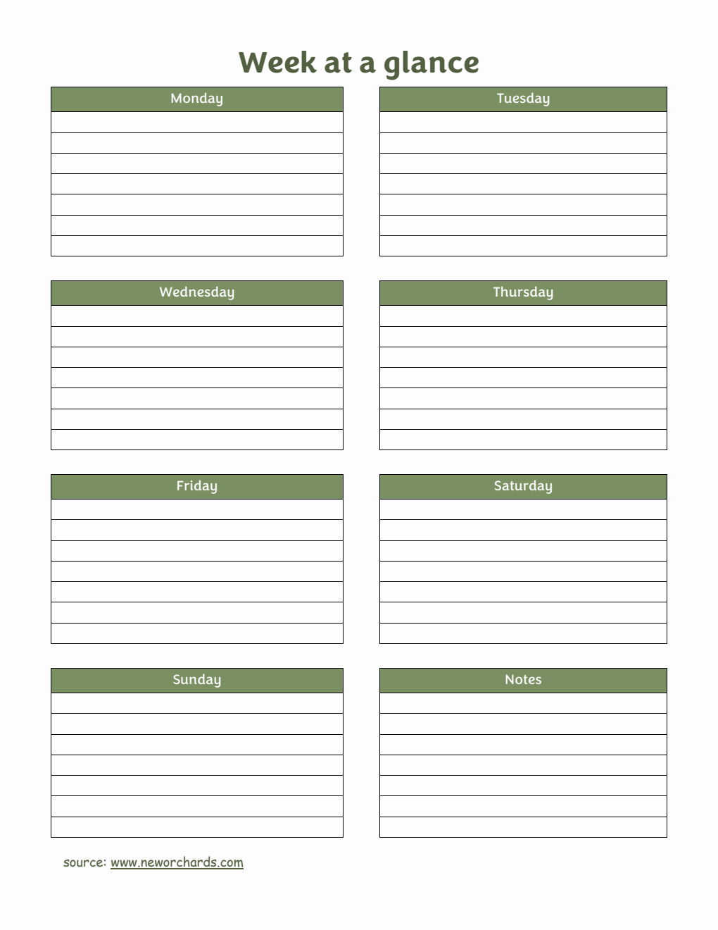 Free Week At A Glance Templates (PDF, Word, Excel)