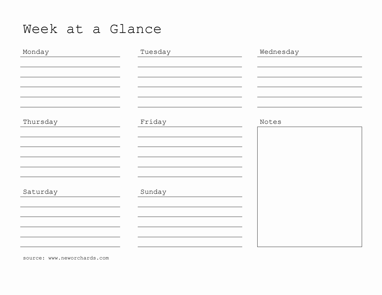 Printable Week at a Glance Template (PDF)