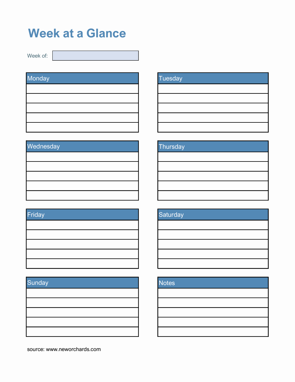 Free Week At A Glance Templates (PDF, Word, Excel)