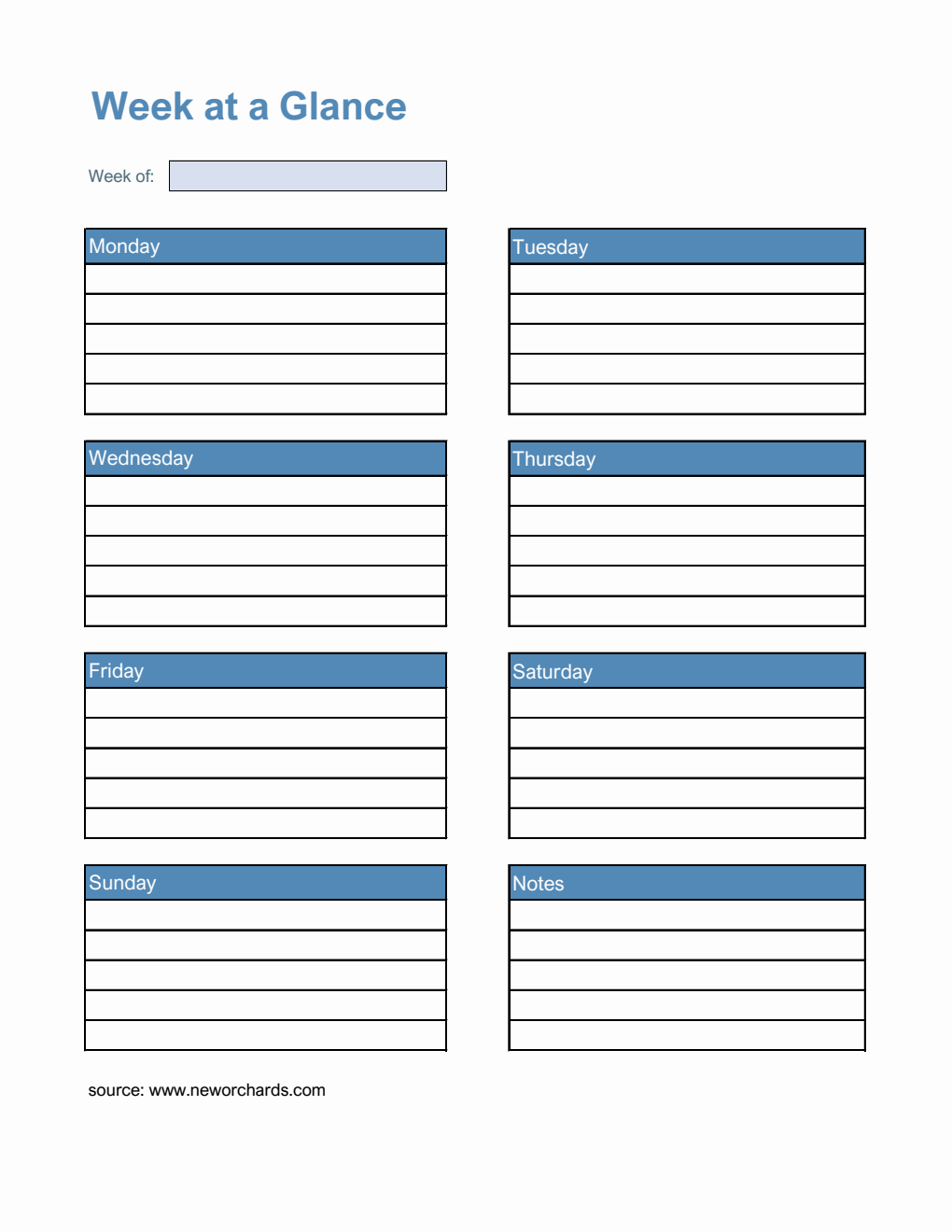 Free Week At A Glance Templates (PDF, Word, Excel)