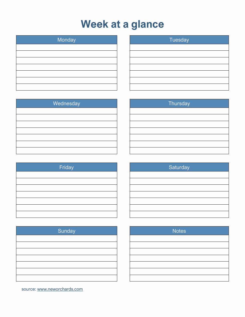 Basic Week at a Glance Template (PDF)