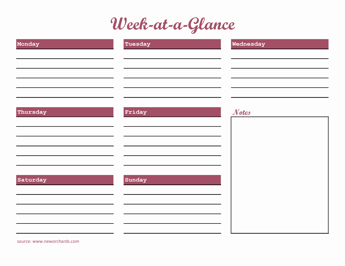 Free Week At A Glance Templates (PDF, Word, Excel)