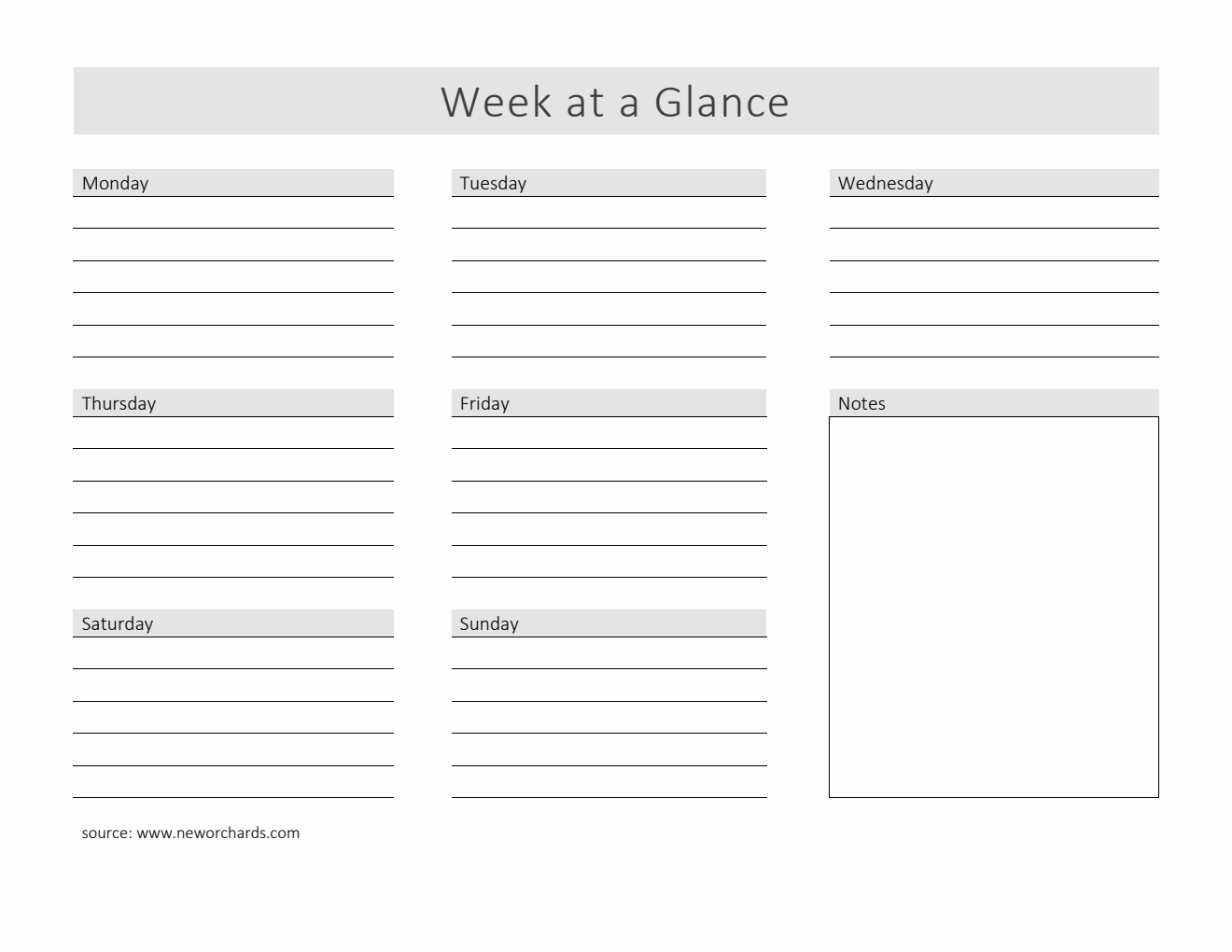 Free Week At A Glance Templates (PDF, Word, Excel)