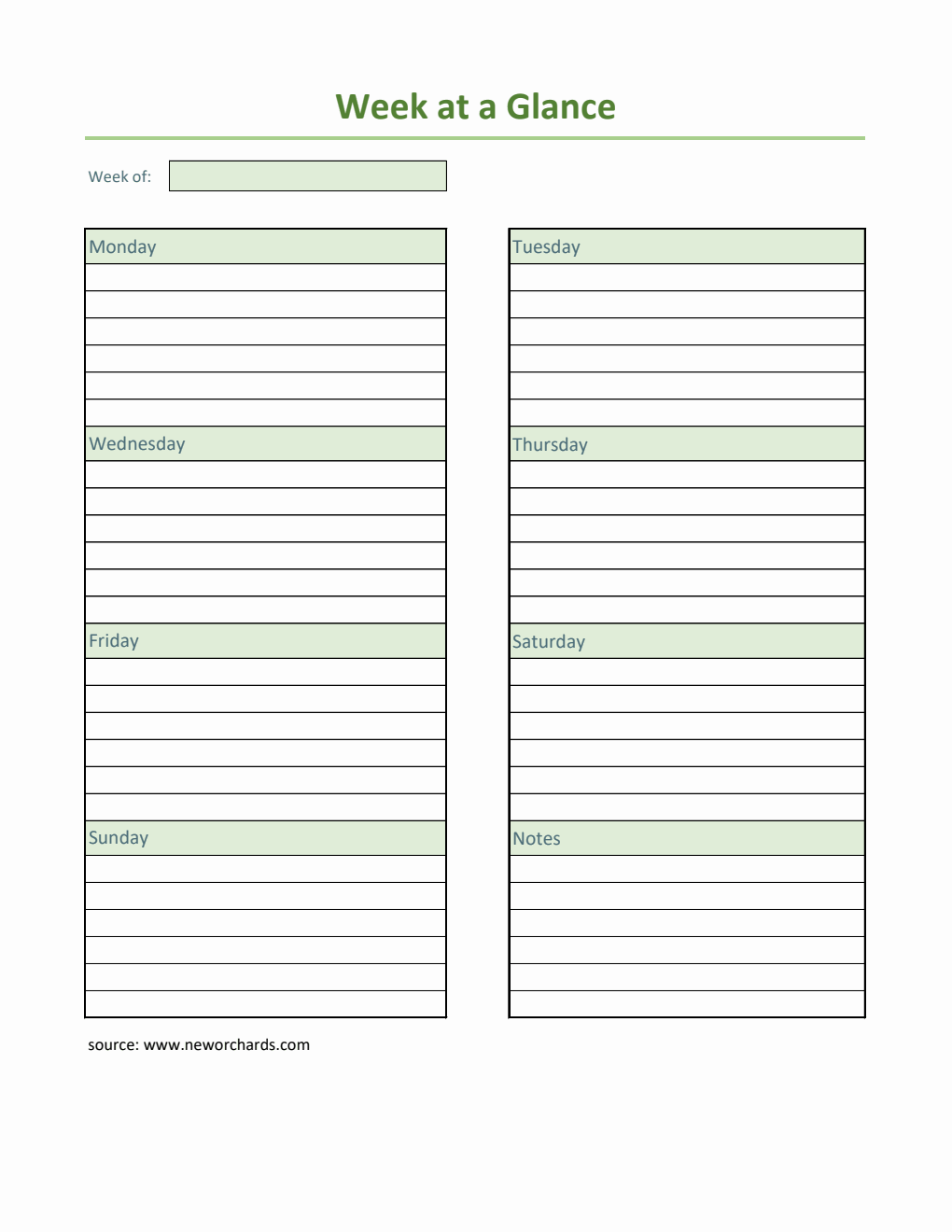 Free Week At A Glance Templates (PDF, Word, Excel)