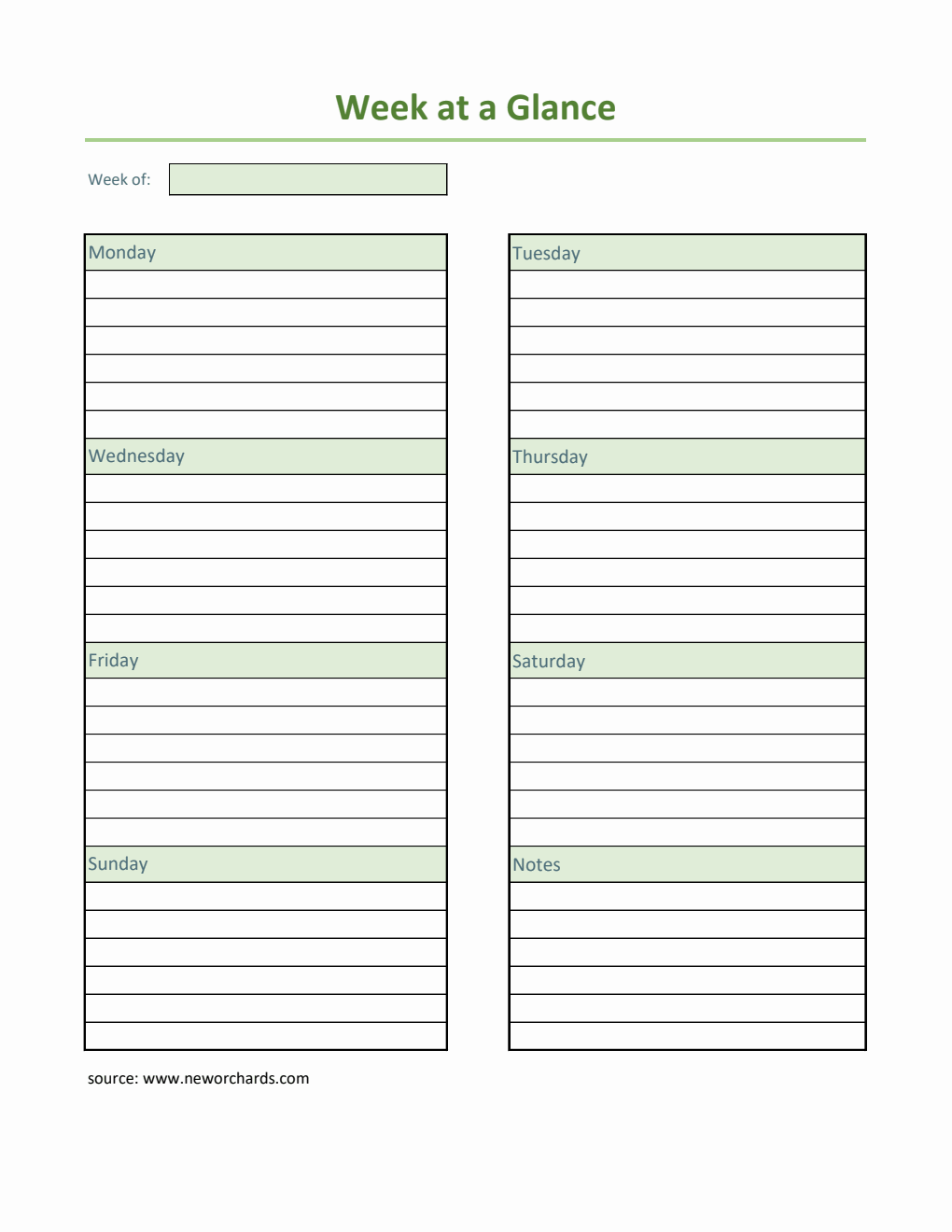 Table Format Week Free Week At A Glance Templates (PDF, Word, Excel)