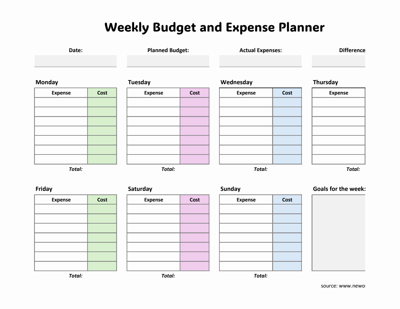 Free Excel Weekly Budget Planner Templates Free excel weekly budget planner templates