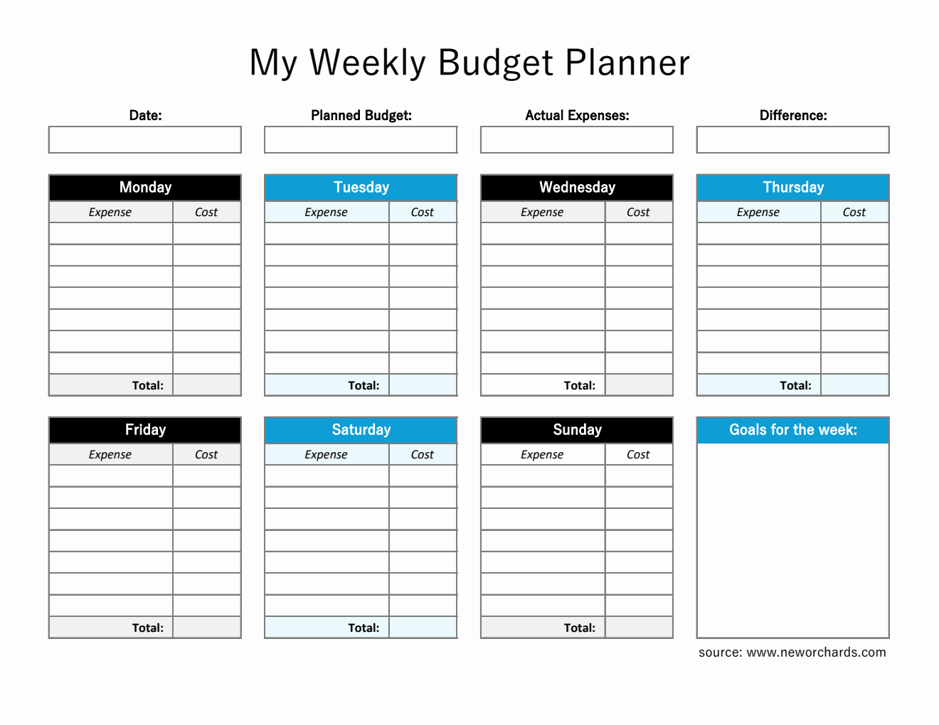 Free Weekly Budget Planner in Excel