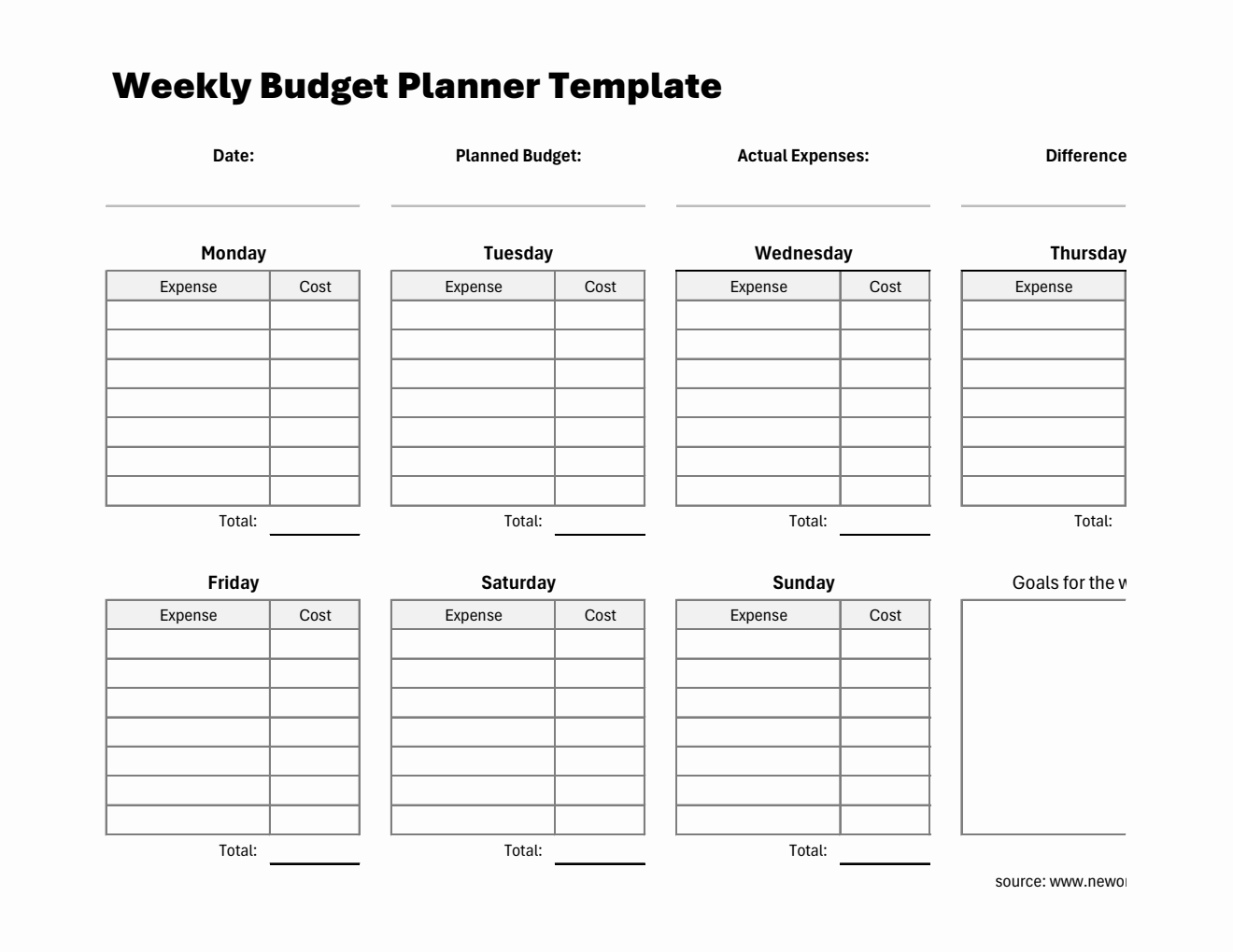 Free Weekly Budget Planner Templates (PDF, Word, Excel)