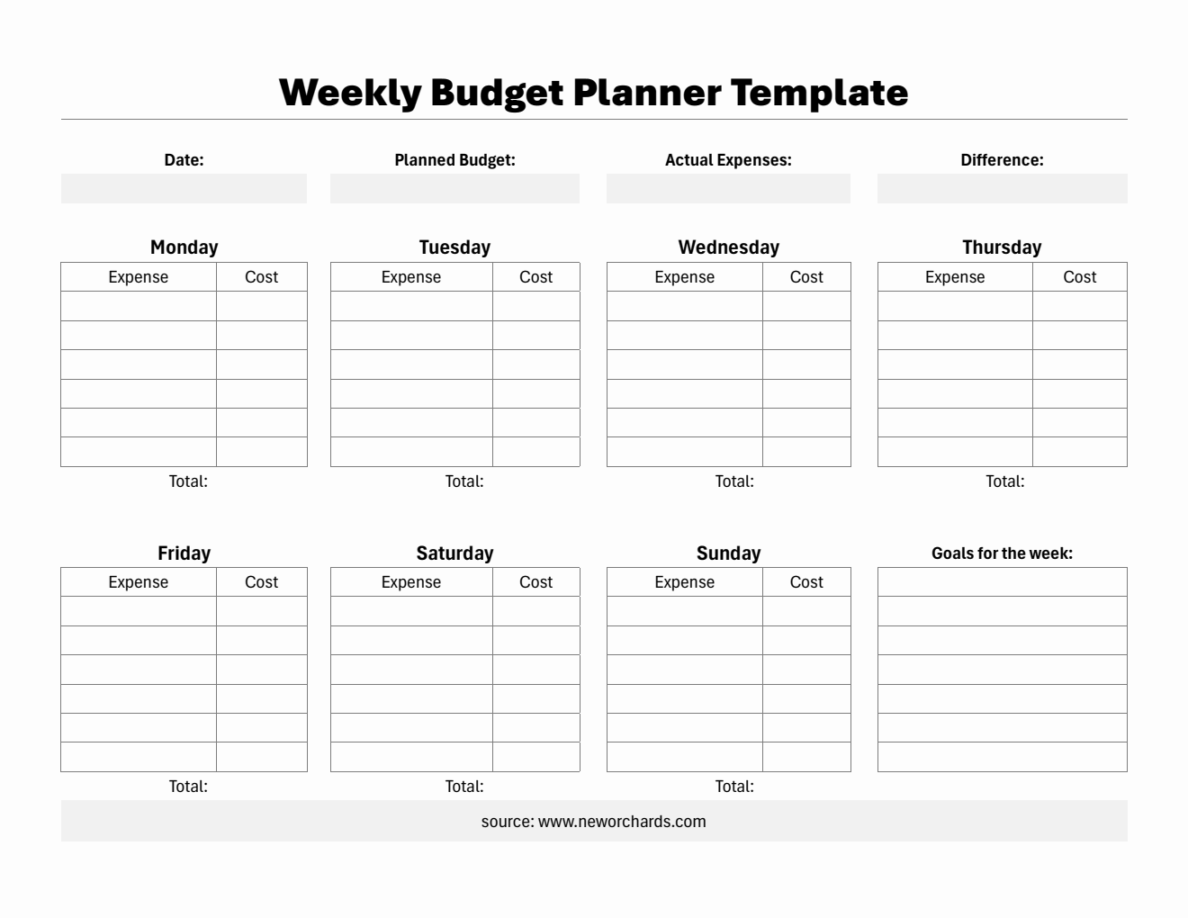 Free Weekly Budget Planner Templates (PDF, Word, Excel)
