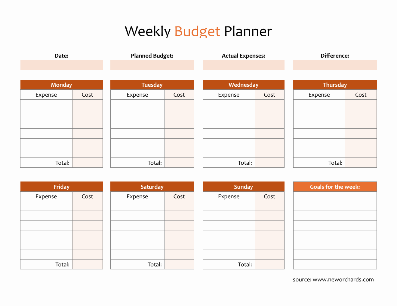 Free Weekly Budget Planner Templates (PDF, Word, Excel)