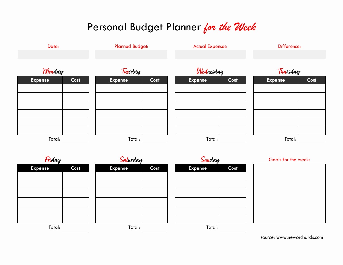 Free Weekly Budget Planner Templates (PDF, Word, Excel)