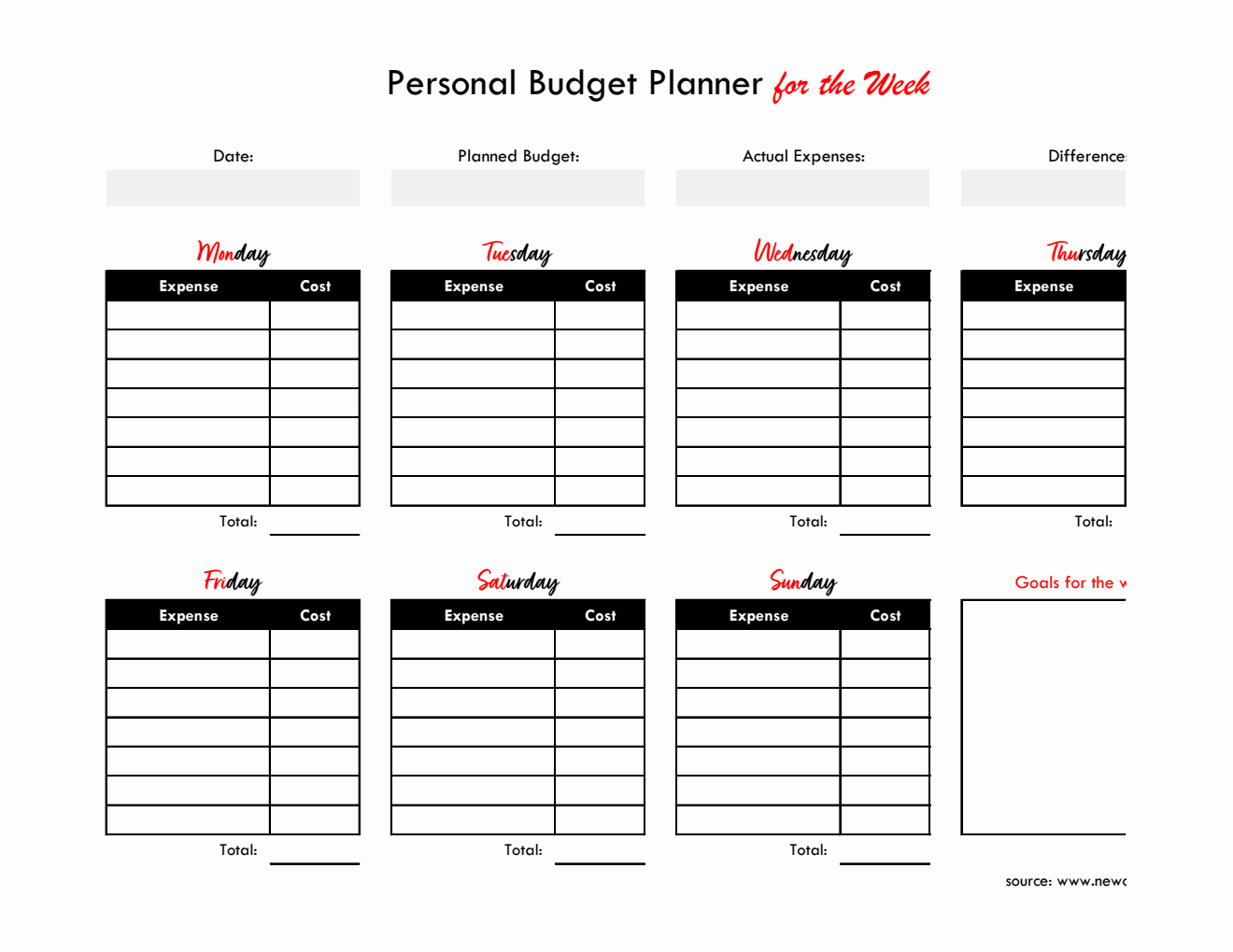Free Weekly Budget Planner Templates (PDF, Word, Excel)