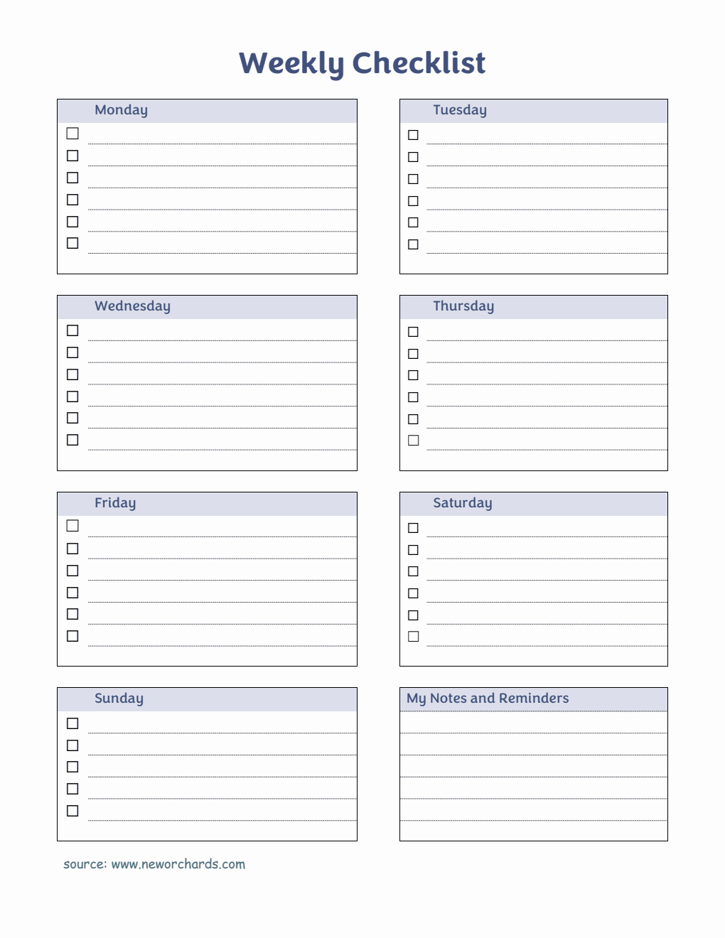 Simple Weekly Checklist Template Word