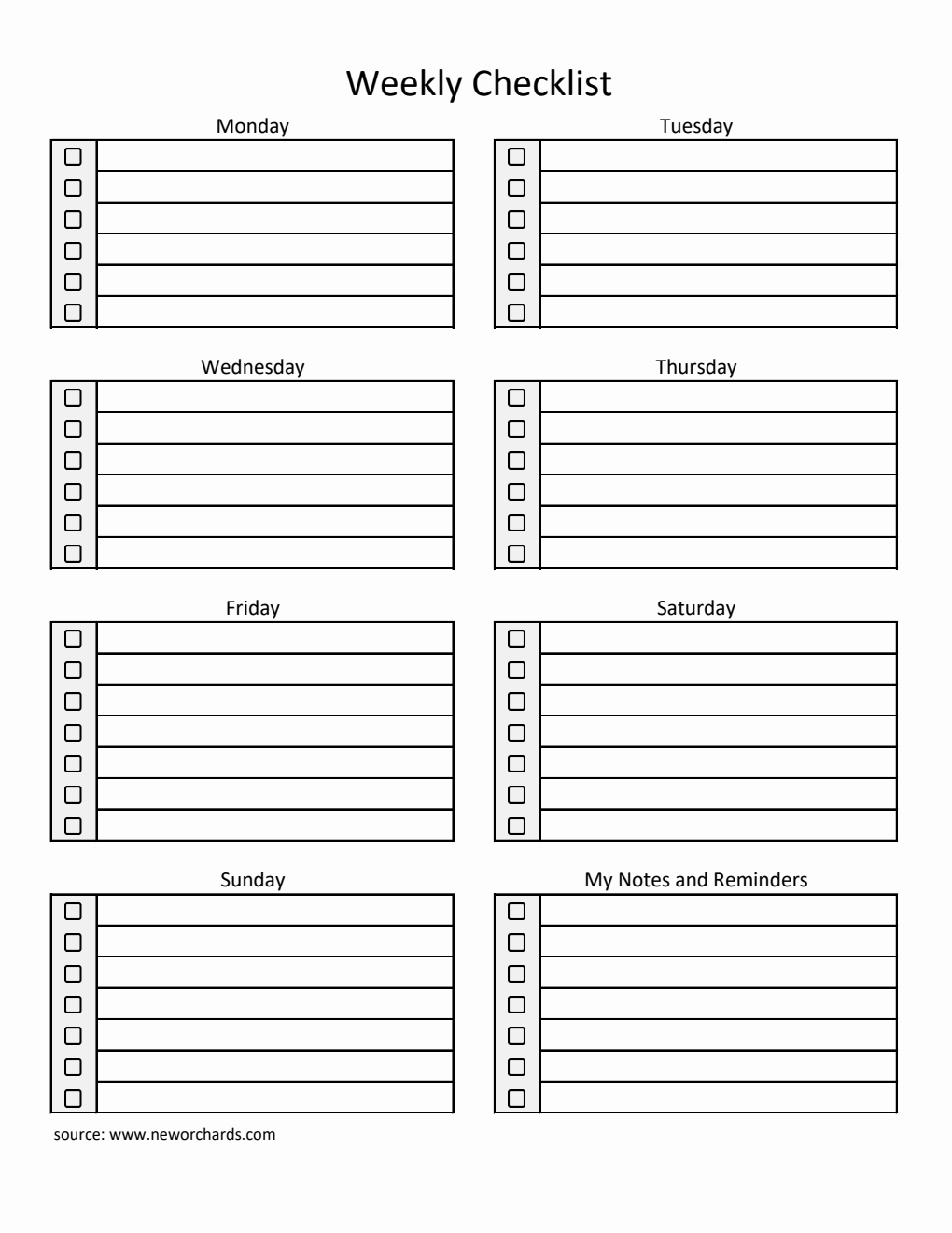 Free Weekly Checklist Templates (PDF, Word, Excel)