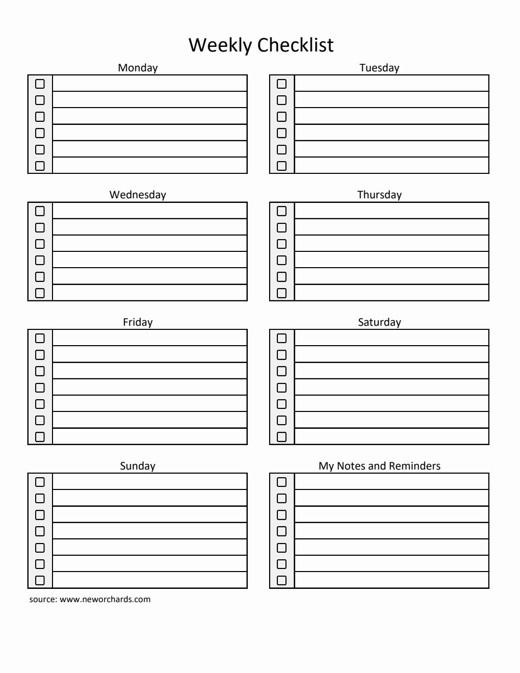 Free Weekly Checklist Templates (PDF, Word, Excel)