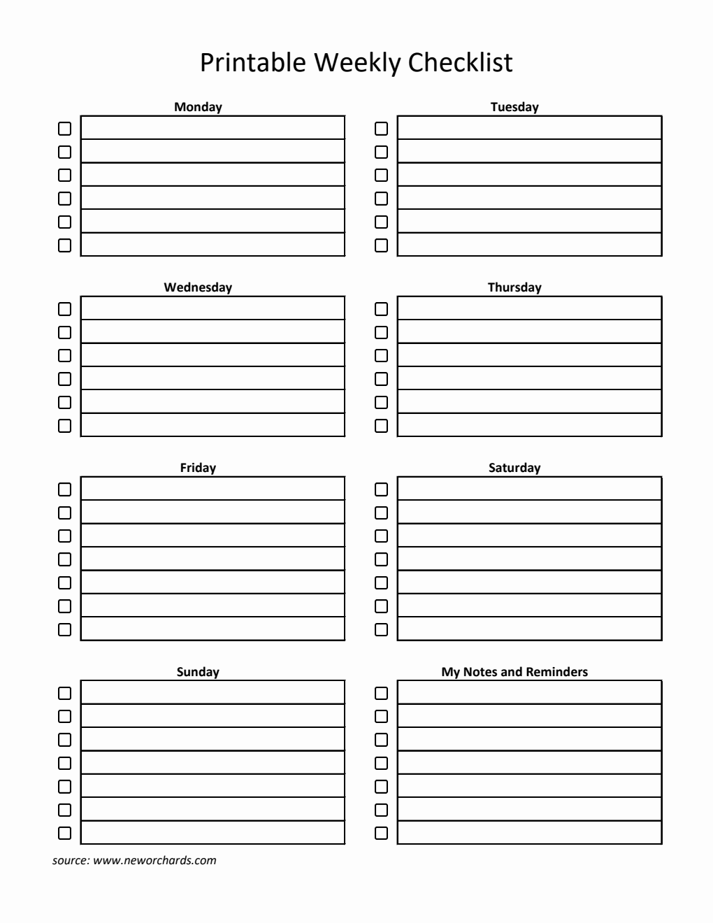 Free Weekly Checklist Templates (PDF, Word, Excel)