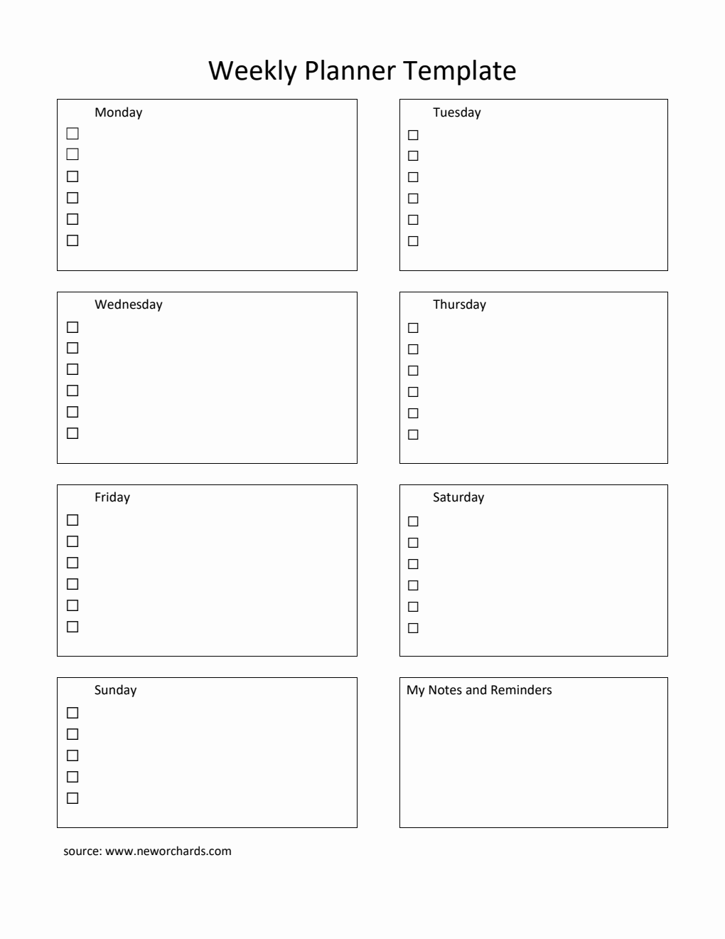 Printable Weekly Checklist Template Word