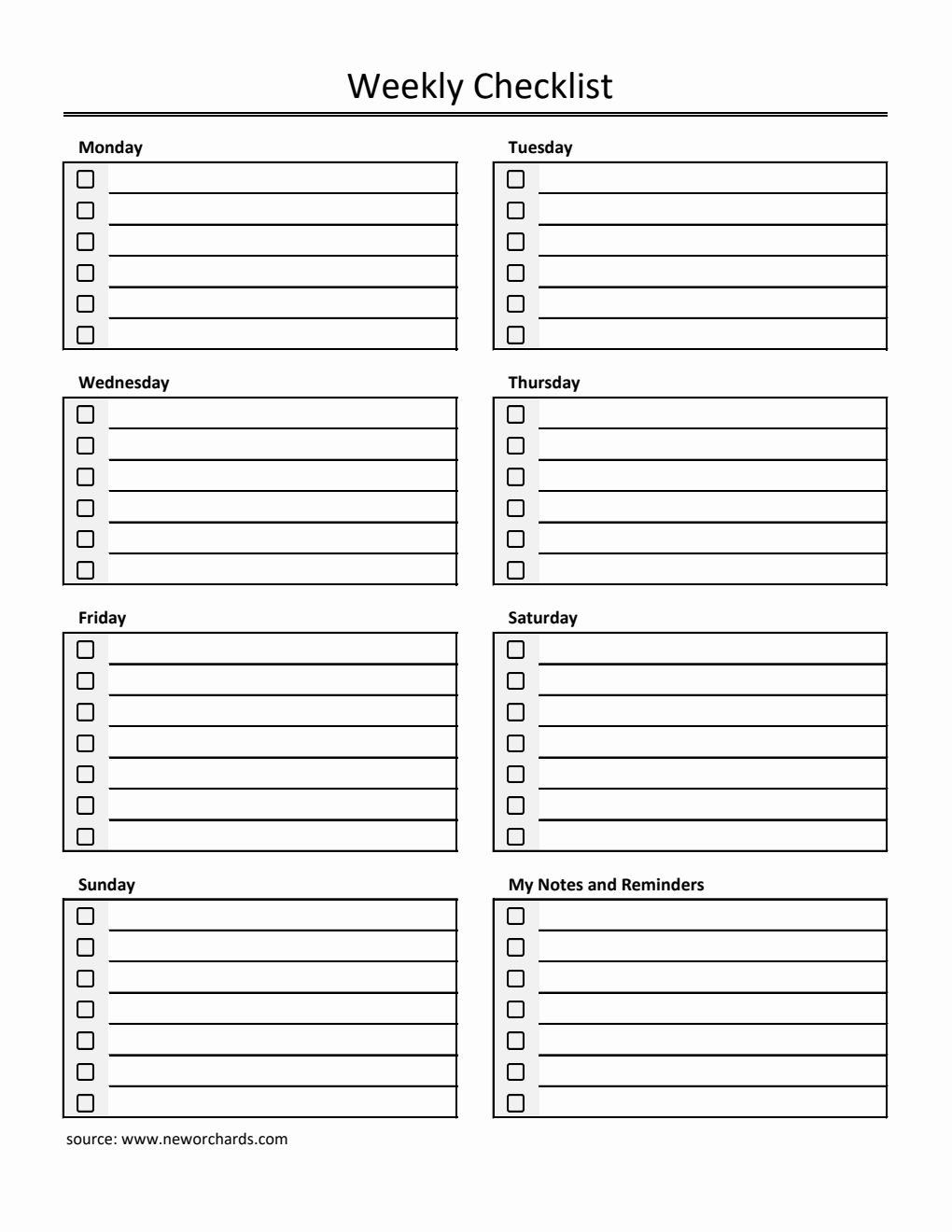 Free Weekly Checklist Templates (PDF, Word, Excel)