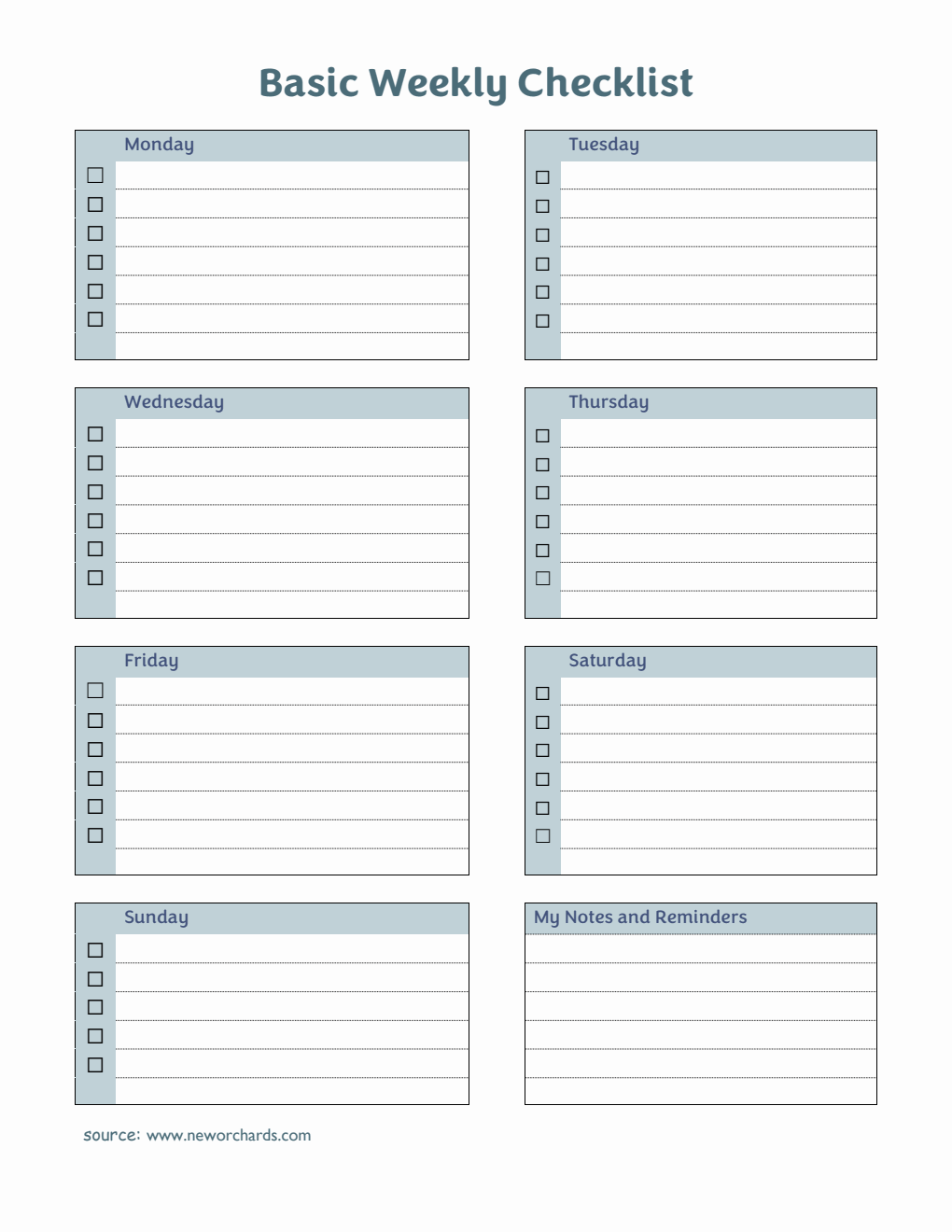 Basic Weekly Checklist Template Word