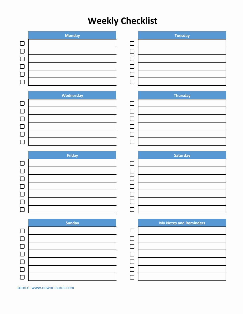 Free Weekly Checklist Templates (PDF, Word, Excel)