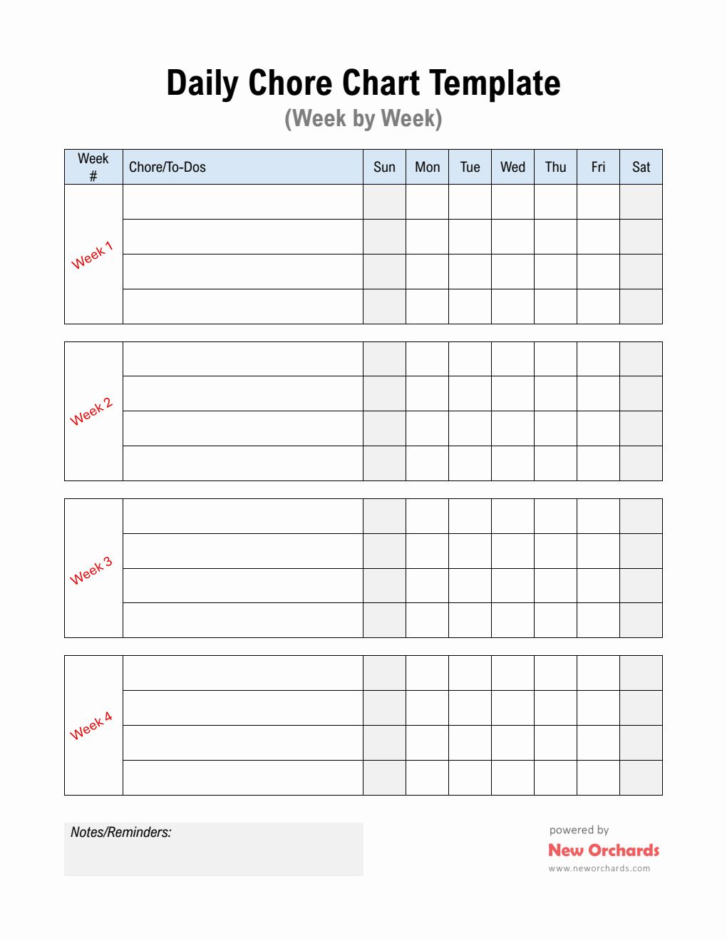 Daily Chore Chart Template | Free Printable in PDF