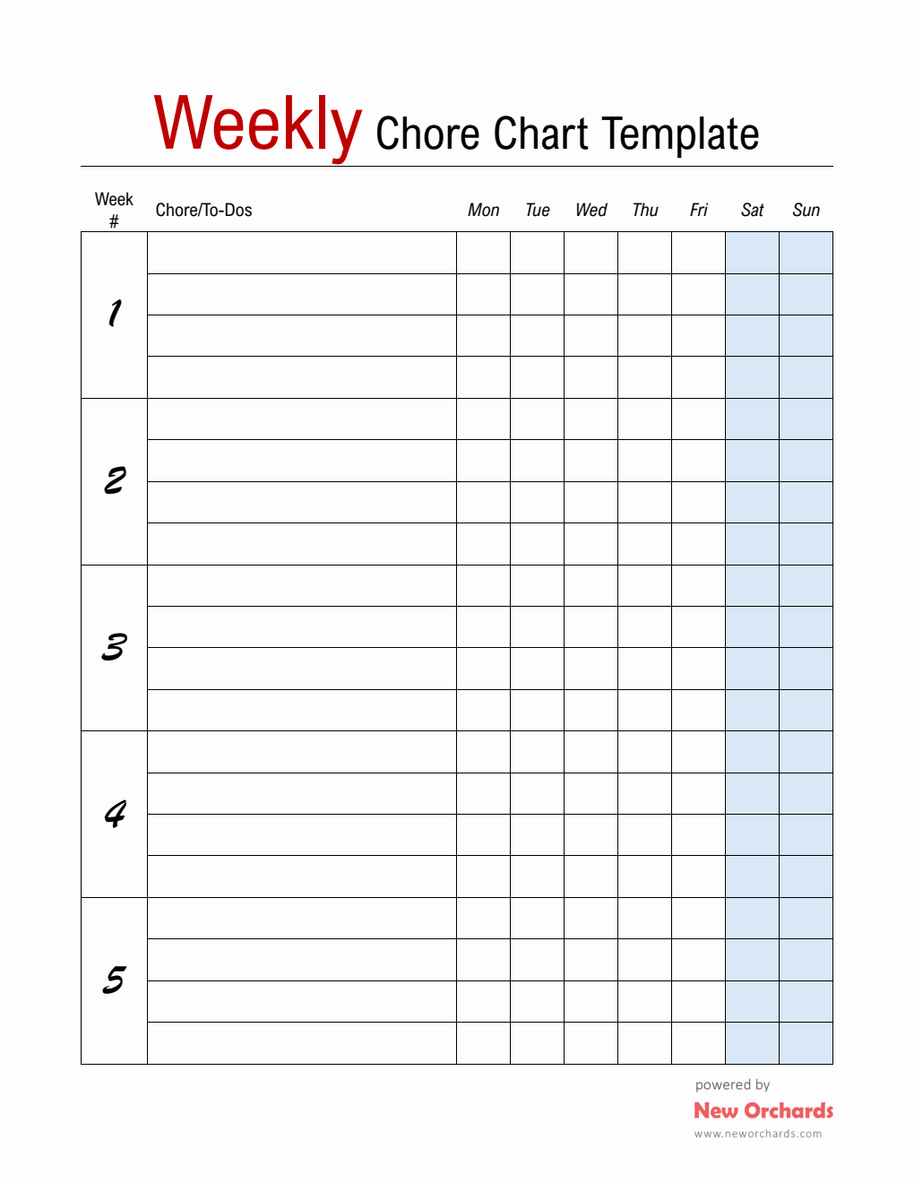 Free Weekly Chore Chart Templates (PDF, Word, Excel)