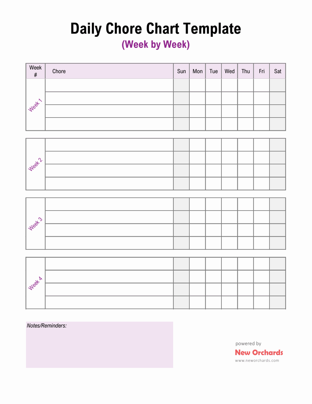 Daily Chore Chart Template | Free Printable in Excel