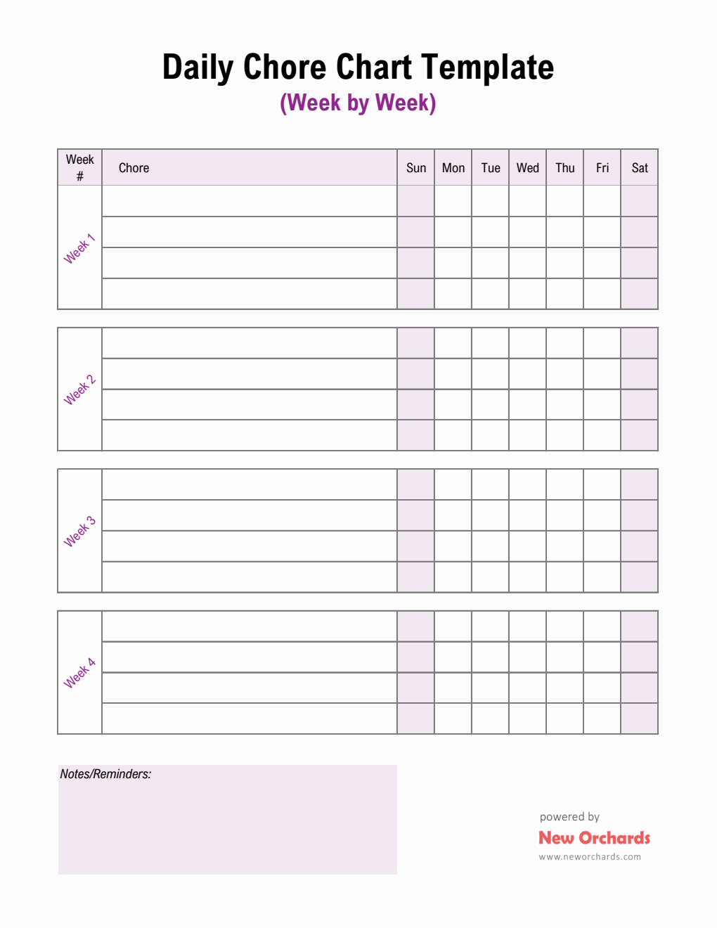 Free Excel Chore Chart Templates