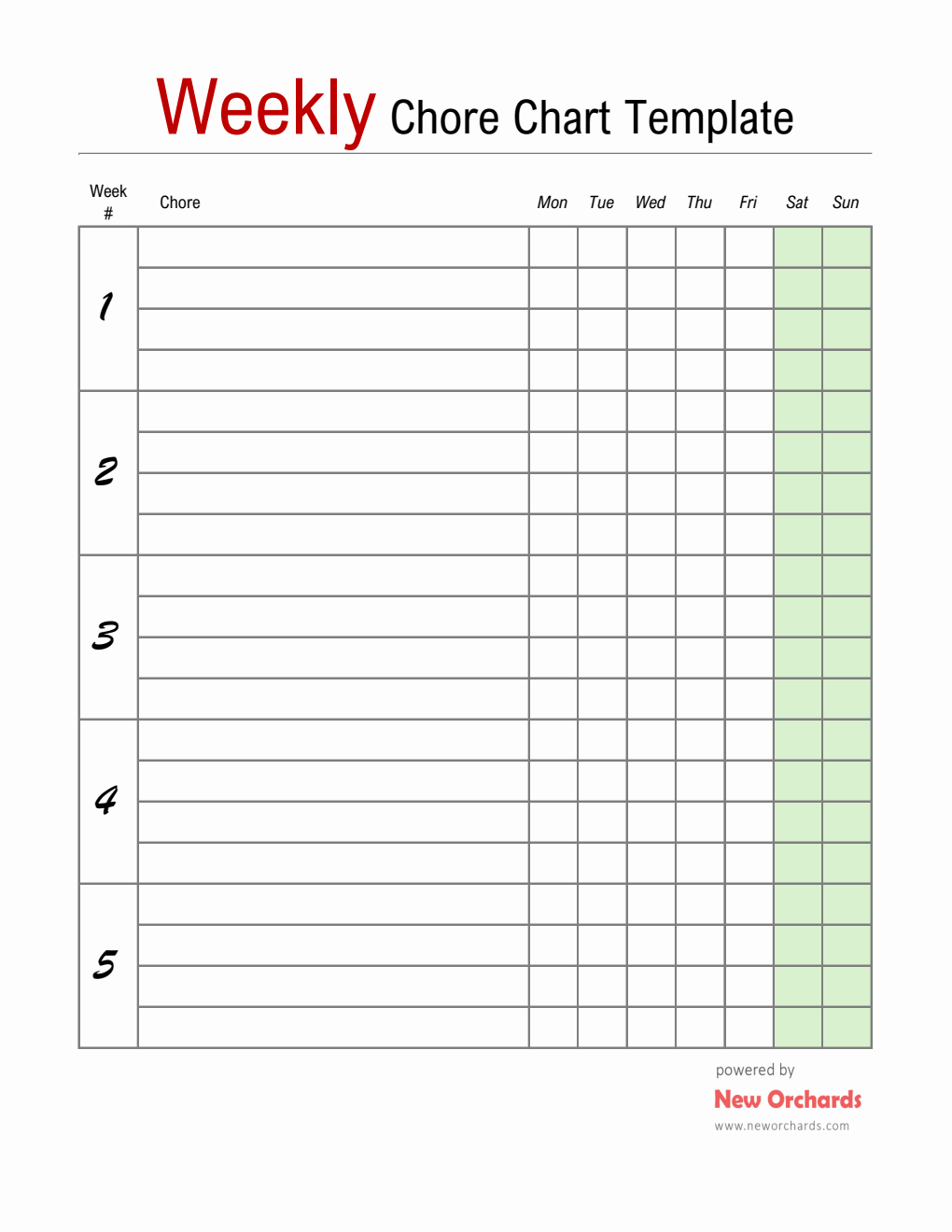 Diy Chore Chart Template | Free Printable in Excel