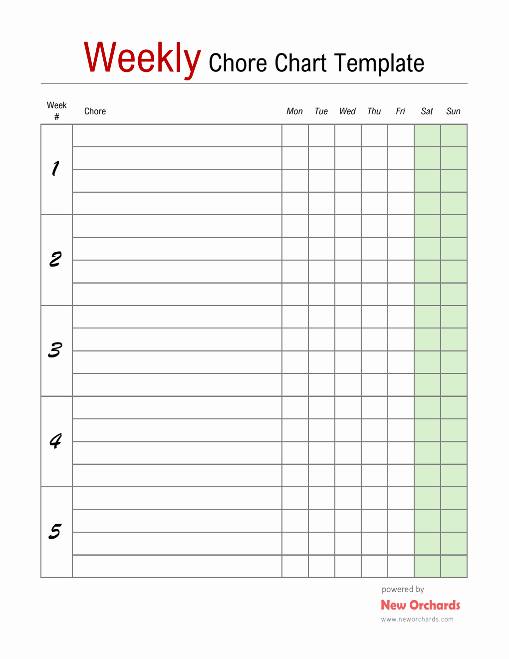 Free Excel Chore Chart Templates