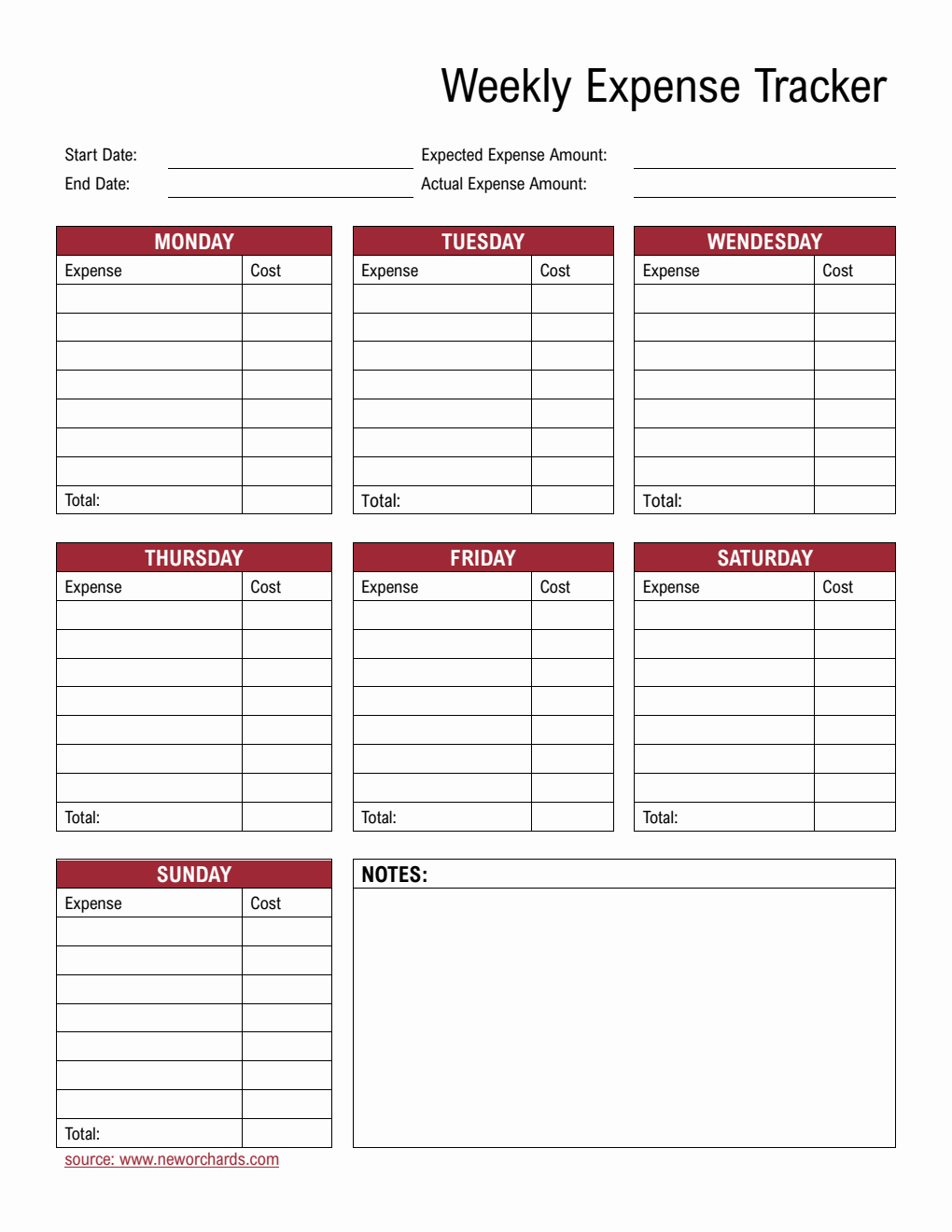 Free Customizable Weekly Expense Tracker in Word