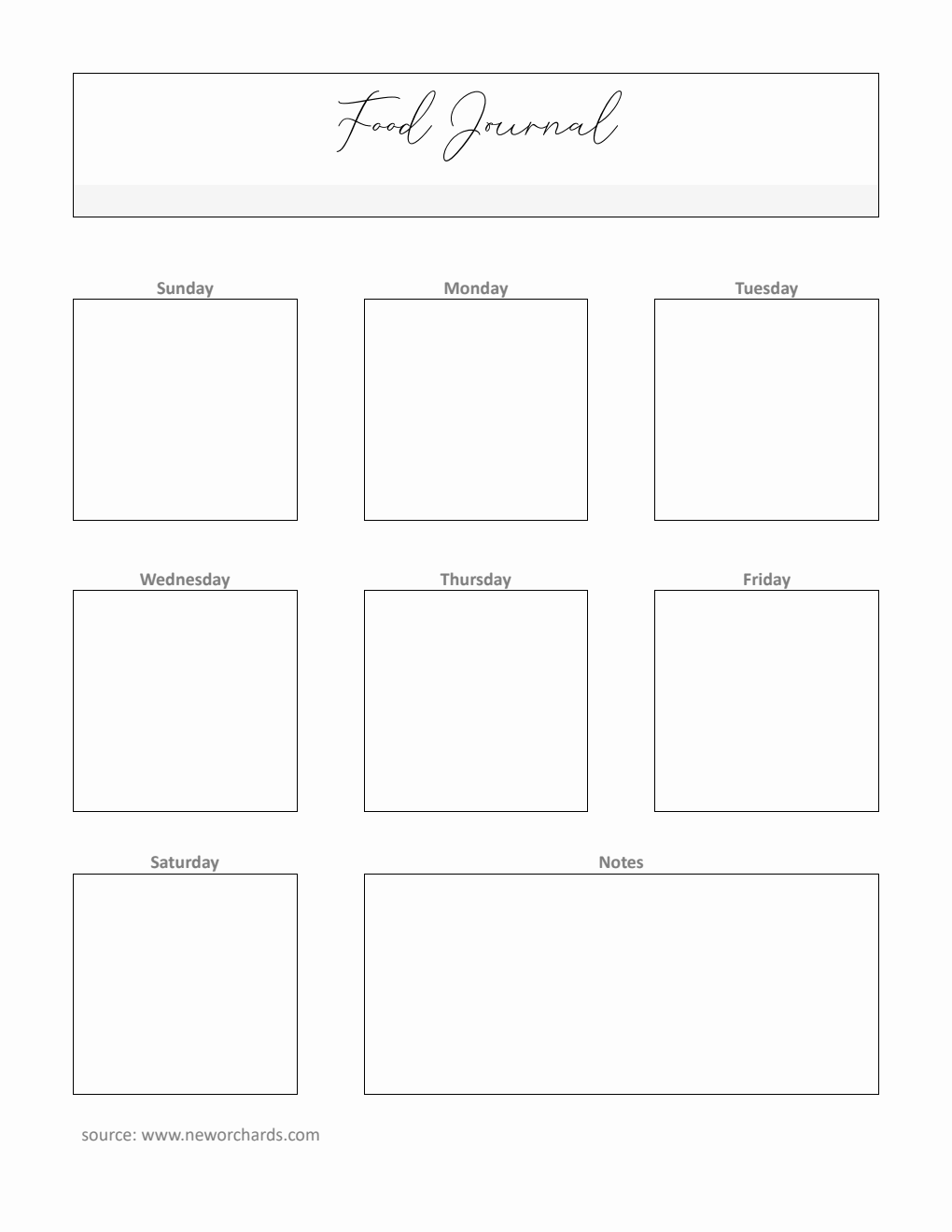 Printable Weekly Food Journal Template |  Free PDF Download