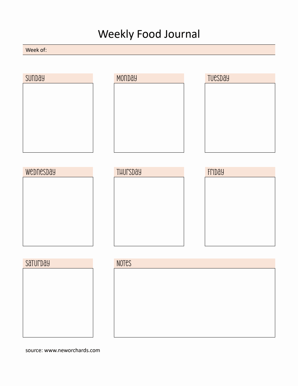 Weekly Food Journal Template |  Free Word Download