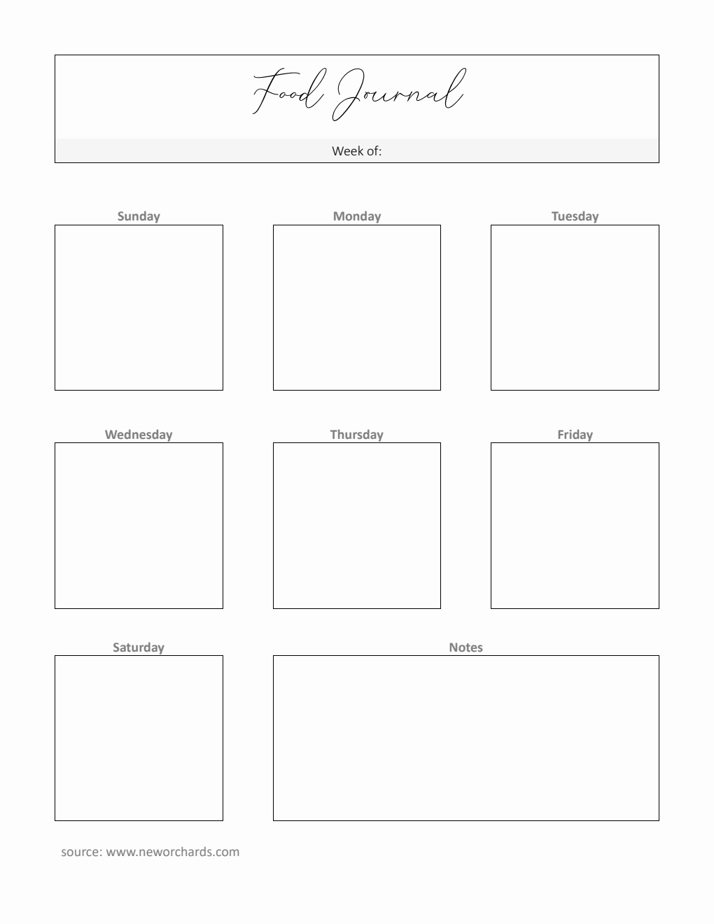 Printable Weekly Food Journal Template |  Free Word Download