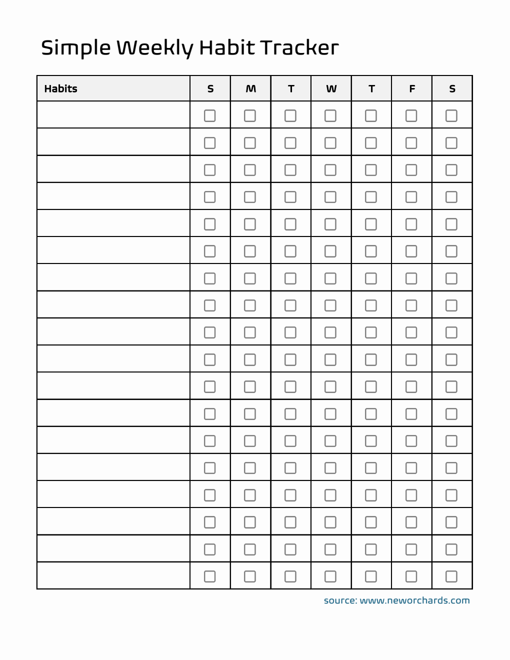 Free Simple Weekly Habit Tracker (Excel)