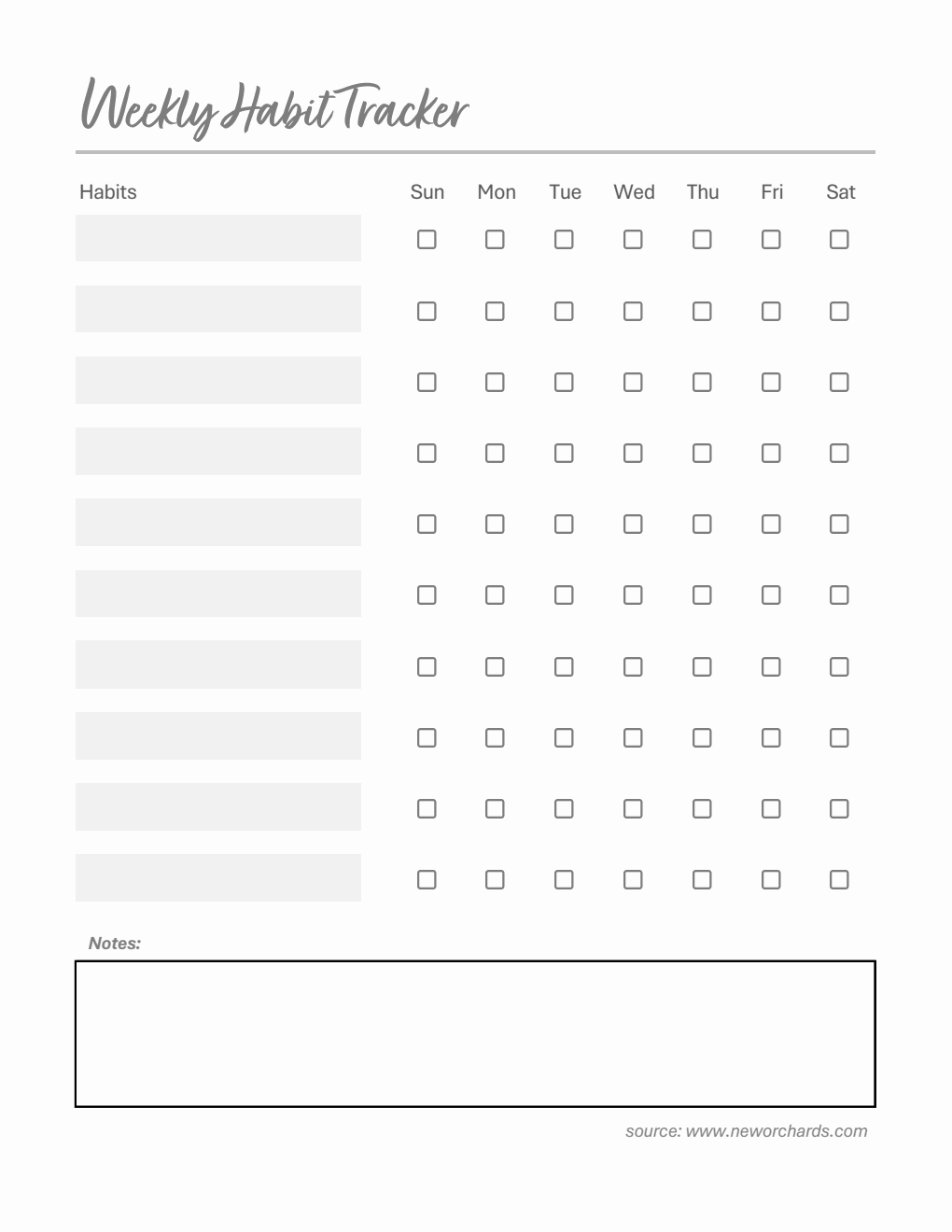Free Downloadable Weekly Habit Tracker (Excel)