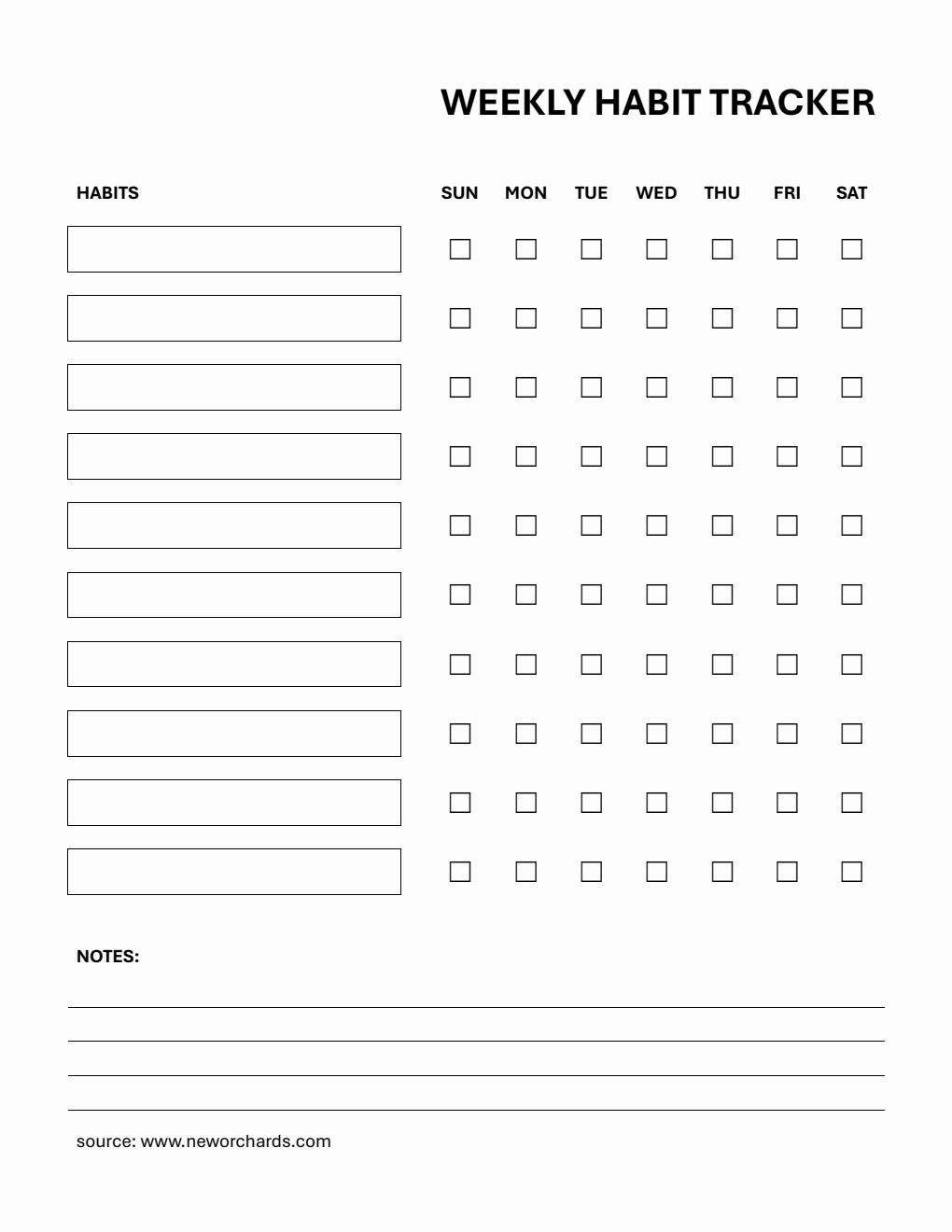 Free Printable Weekly Habit Tracker (Word)
